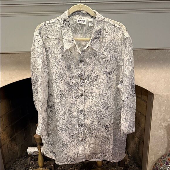 Chico's Gray and White Floral Button Down Shirt size XL - Picture 1 of 4